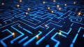 digital maze with glowing blue pathways and lights creates intriguing atmosphere