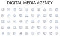 Digital media agency line icons collection. Learning, Teaching, Knowledge, Schooling, Pedagogy, Literacy, Enrichment