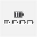 Digital media battery symbol set, Battery icon set vector images, battery charging notification indicator.