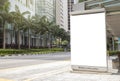 Digital Media blank advertising billboard in the bus stop, blank billboards public commercial with passengers, signboard for Royalty Free Stock Photo