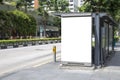 Digital Media blank advertising billboard in the bus stop, blank billboards public commercial with passengers, signboard for Royalty Free Stock Photo