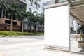 Digital Media blank advertising billboard in the bus stop, blank billboards public commercial with passengers, signboard for Royalty Free Stock Photo