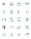 Digital media market linear icons set. Cybersecurity, Artificial Intelligence, Blockchain, Big Data, Virality, E