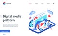 Digital media platform landing page, users upload, work with multimedia files