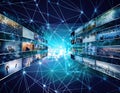 Digital Media Streaming and Global Network Data Concept with Screens and Connected Nodes Royalty Free Stock Photo