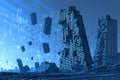Digital Metropolis Disintegration: Abstract Cityscape Collapsing into Data Streams