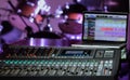 Digital mixer in a recording Studio , with a computer for recording music. The concept of creativity and show business