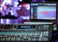 Digital mixer in a recording Studio , with a computer for recording music. The concept of creativity and show business