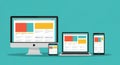 Digital mockup displaying responsive web design on various devices: desktop