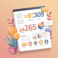A digital mockup featuring a stylized tablet displaying various data visualizations, Royalty Free Stock Photo