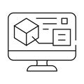 digital model on computer screen line icon vector illustration