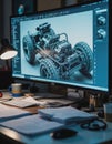 Digital model displayed on an engineering workstation with detailed design Royalty Free Stock Photo