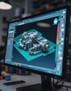 Digital model displayed on an engineering workstation, showcasing intricate design Royalty Free Stock Photo