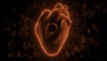 Digital model of the human realistic beating heart, diagnostic of the human circulatory system. Design. Neon silhouette