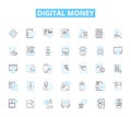 Digital money linear icons set. Cryptocurrency, Blockchain, Wallet, Decentralization, Bitcoin, Crypto, Tokenization line