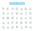 Digital money linear icons set. Cryptocurrency, Blockchain, Wallet, Decentralization, Bitcoin, Crypto, Tokenization line