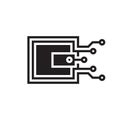 Digital money wallet - vector icon sign concept illustration in black color on white background. Purse creative logo symbol.