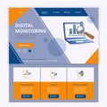 Digital monitoring flat landing page website template. Mobile banking, e-wallet, digital currency. Web banner with