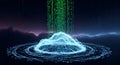 Digital Mountain with Binary Code Rain and Lightning Storm Royalty Free Stock Photo