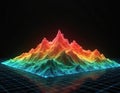 Digital mountain range shows data visualization for complex info. Holographic terrain features vibrant colors mapping elevation. Royalty Free Stock Photo