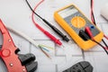 Digital Multimeter On Blueprint Royalty Free Stock Photo