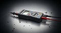 Digital Multimeter on Dark Surface with Red and Black Cables, Close-Up Shot Royalty Free Stock Photo