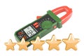 Digital multimeter with five golden stars. 3D rendering Royalty Free Stock Photo