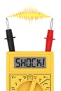 Digital multimeter with SHOCK! word on display and electric flash