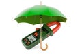 Digital multimeter under umbrella. 3D rendering Royalty Free Stock Photo