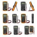 Digital multimeters shown in various angles isolated on a transparent background Royalty Free Stock Photo