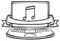 Digital Music Concept Laptop Computer with Musical Note and Blank Banner for Messaging in Black and White Royalty Free Stock Photo