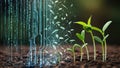 Digital nature: growth of green plants amidst binary code matrix Royalty Free Stock Photo
