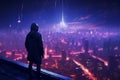 A Digital Neon Cyberpunk City, Futuristic City, Concept Representing Hidden Dangers of the Internet, Generative AI Royalty Free Stock Photo