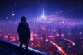 A Digital Neon Cyberpunk City, Futuristic City, Concept Representing Hidden Dangers of the Internet, Generative AI