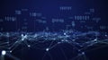 Digital network with binary code and glowing connections on dark blue data technology Royalty Free Stock Photo