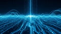 Digital Network of Blue Glowing Lines and Waves Representing Data Flow and Technology Royalty Free Stock Photo