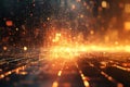 Digital Network Circuitry Exploding with Golden Light and Data Particles, Futuristic Technology Concept Royalty Free Stock Photo