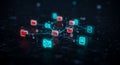 Digital Network: Connected Data Folders, Files, & Emails on a Secure Blockchain, Cyber Security Concept, Artificial Intelligence,