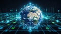 Digital network connecting the Earth with glowing nodes and binary code data streams Royalty Free Stock Photo