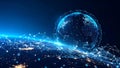 Digital network connection around the Earth with data nodes and lines, global technology concept Royalty Free Stock Photo