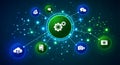 Digital Network Connection with Gears and Icons Representing Services Royalty Free Stock Photo