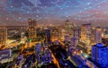 Digital network connection lines of Sathorn, Bangkok Downtown, skyline of Thailand. Financial district and business centers in Royalty Free Stock Photo