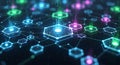 Digital Network Connection Technology, Futuristic Hexagonal Grid with Glowing Data Streams Royalty Free Stock Photo