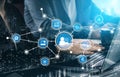 Digital Network Connections in Modern Workspace with Laptop, Business Professional Engaging in Cyber Interaction and Royalty Free Stock Photo