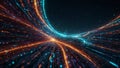 A digital network of data and information, flowing through a virtual world, creating a complex and interconnected web.