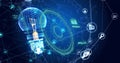 Digital network and data processing image over blue technological background