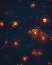 Digital Network Data Visualization with Interconnected Icons Royalty Free Stock Photo