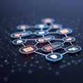 Digital network diagram with interconnected nodes and icons Royalty Free Stock Photo