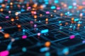 Digital network displaying colorful data points on a dark background at night Royalty Free Stock Photo