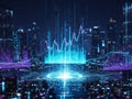 Digital network in futuristic cityscape Royalty Free Stock Photo
